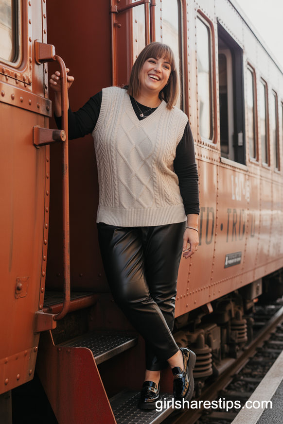 Cable-Knit Sweater Vest and Black Pants for a Modern Academic Look