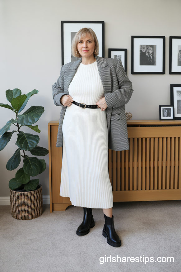 Knit Midi Dress and Check Blazer for Effortless Teacher Polish