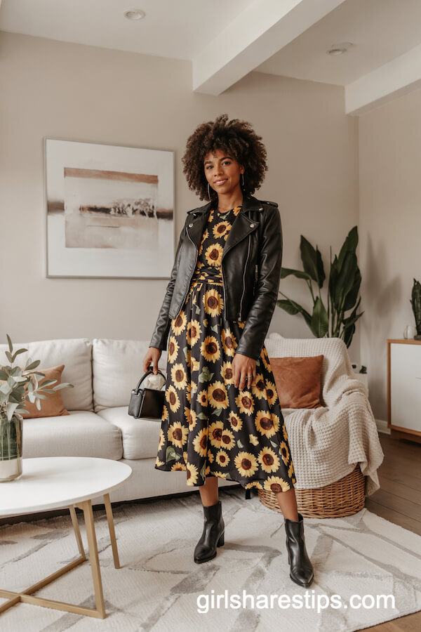 Sunflower Dress Moto Jacket