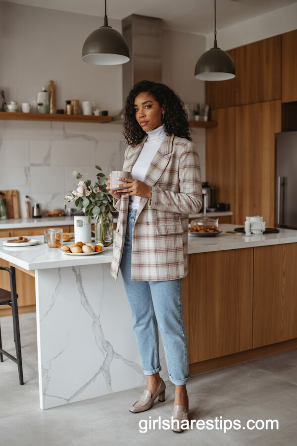 Plaid Blazer & High-Waisted Jeans