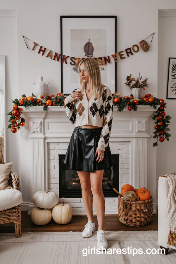 Cropped Cardigan & Black Mini Skirt