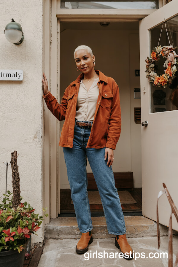 Burnt Orange Corduroy Jacket with Cream Henley