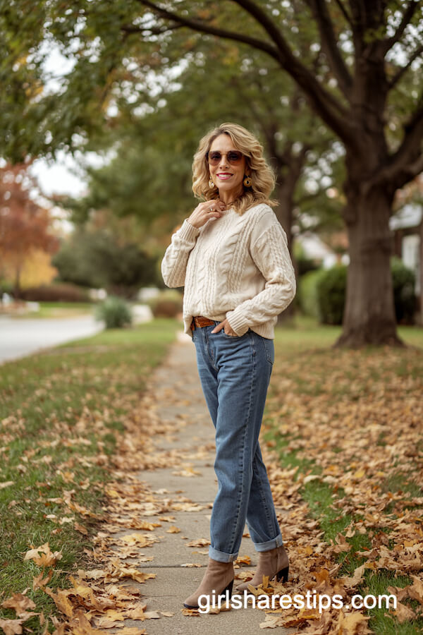 Chunky Knit Sweater with Dark Jeans and Ankle Boots