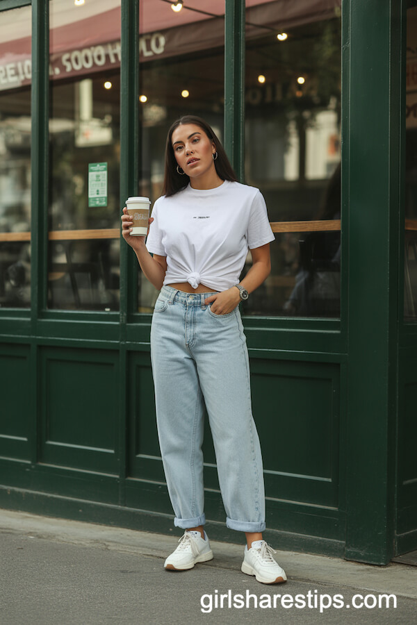 Minimalist Graphic Tee with Light Baggy Jeans and Dad Sneakers