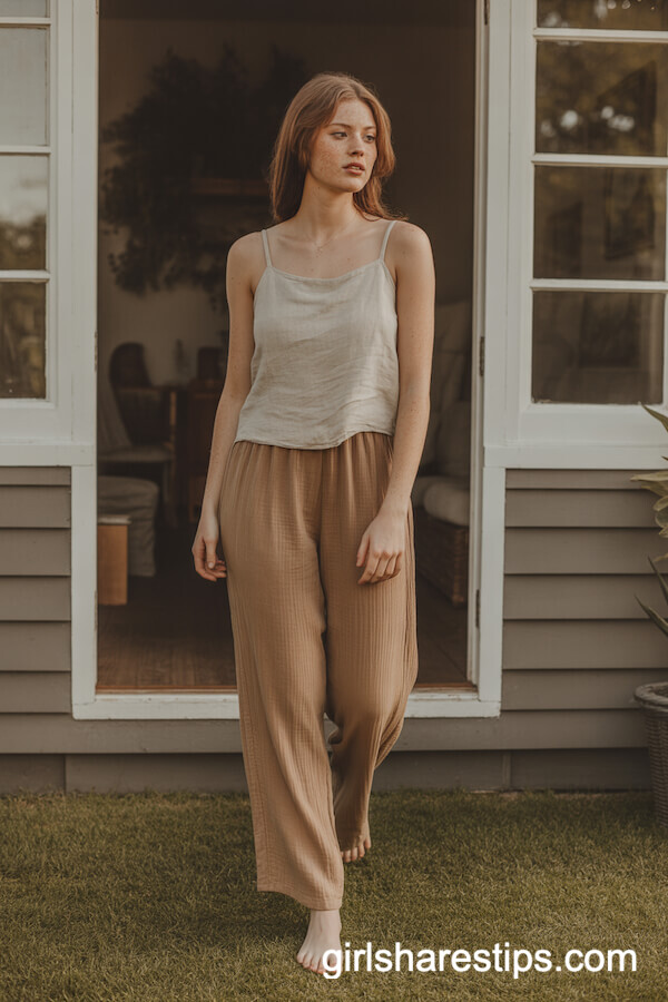 Beige Linen Camisole with Tan Linen Pants