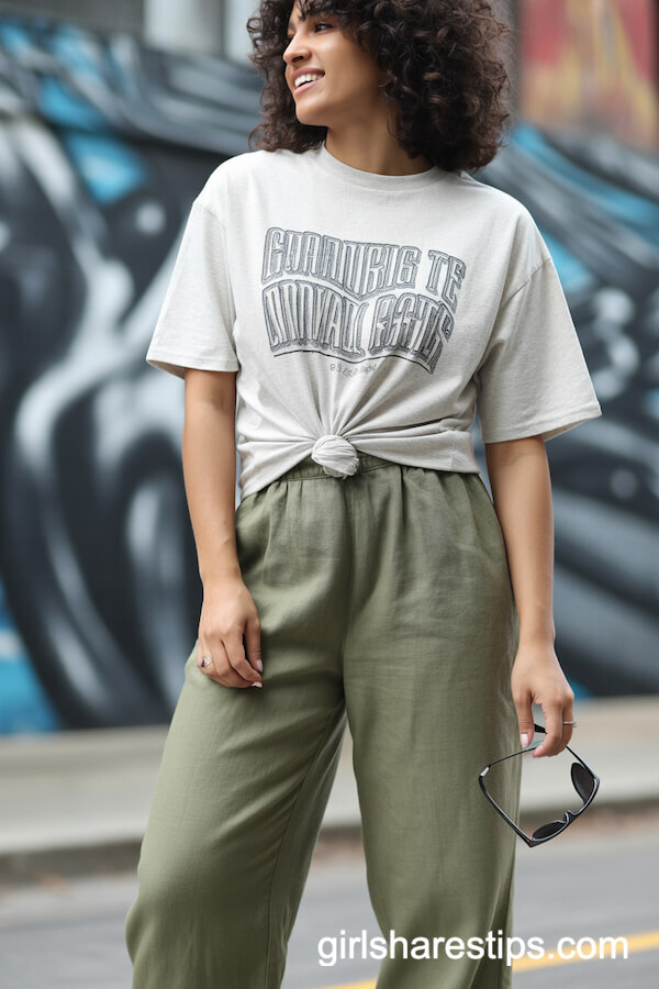 Oversized Graphic Tee with Olive Green Linen Pants