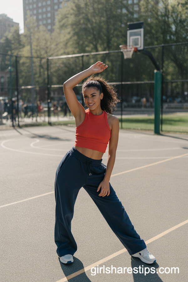 Sporty Crop Top with Navy Wide Leg Joggers