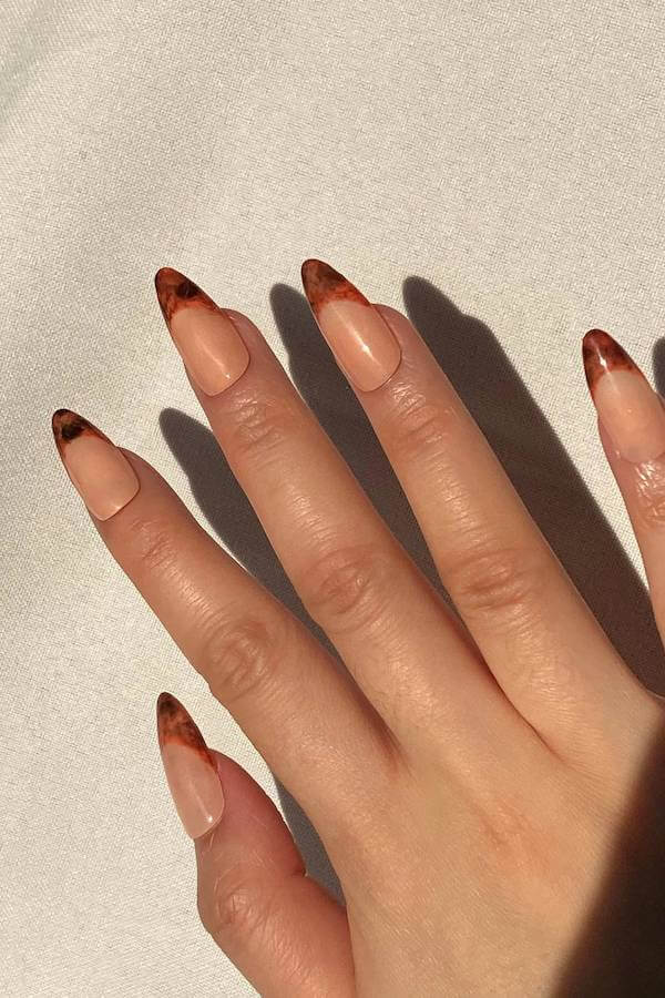 Almond Tortoise Shell French Tip Nails
