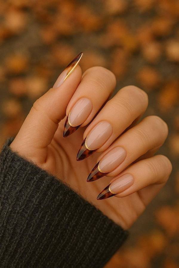 Gold Lined Tortoise Shell French Tips