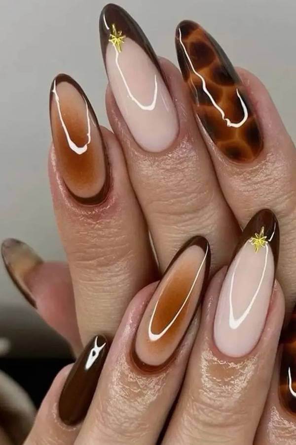 Ombre Brown and Tortoise Shell French Tips