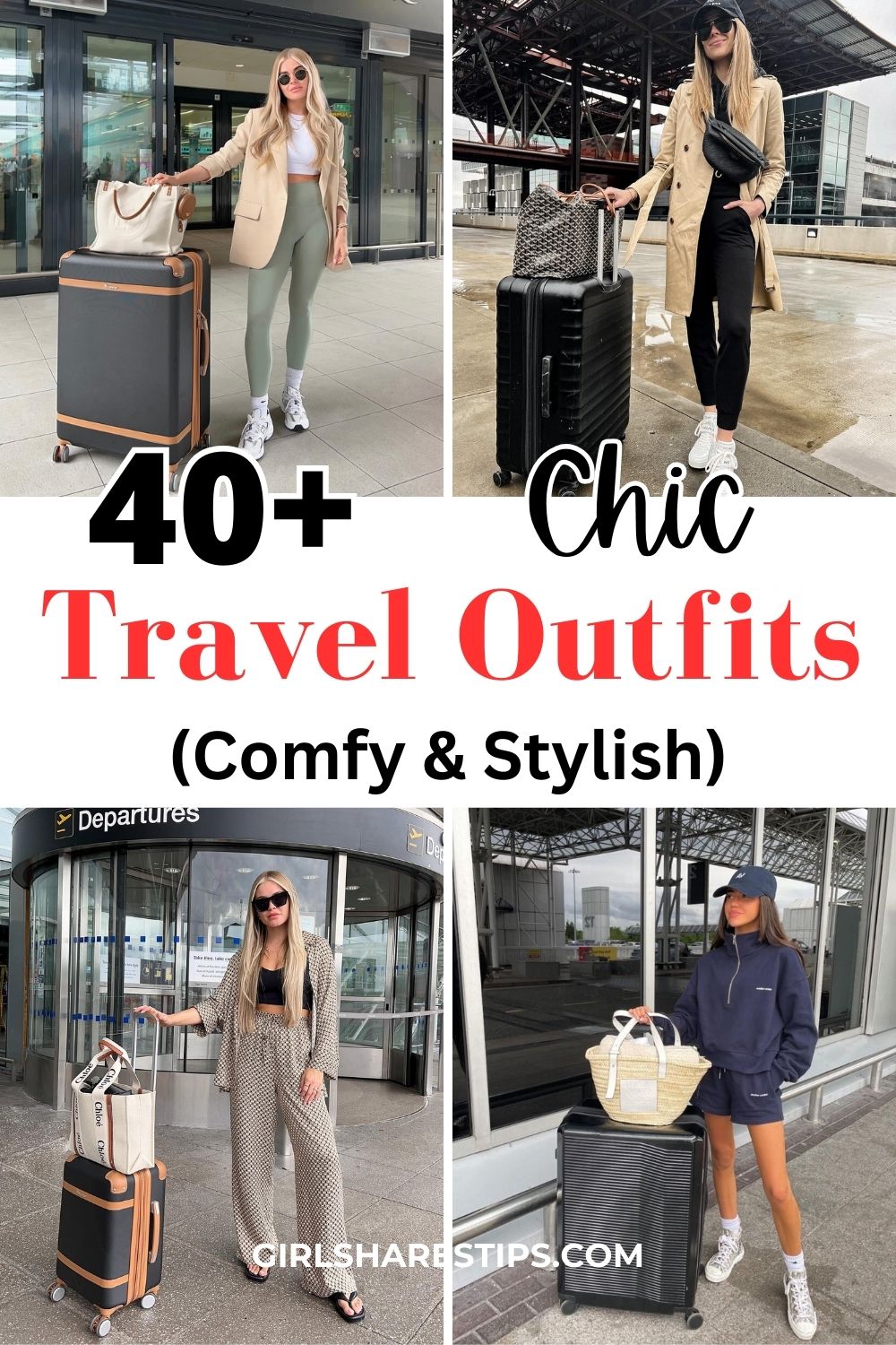 chic travel outfits and airport outfits collage