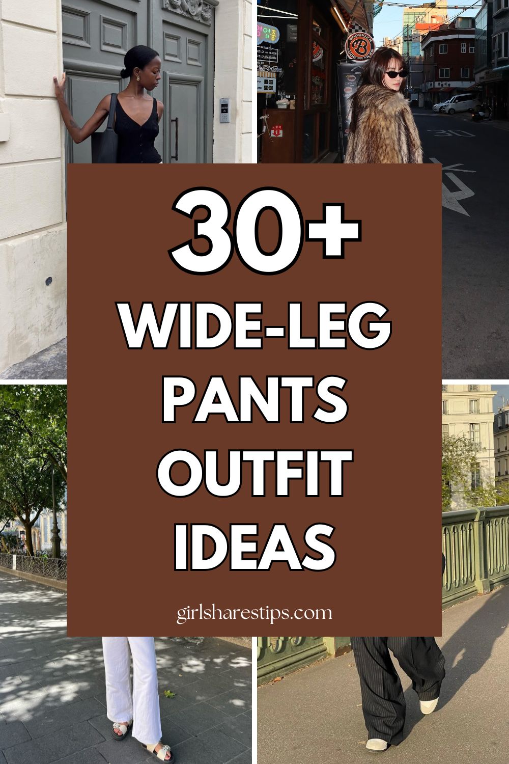 trendy comfy wide leg pants outfit ideas collage