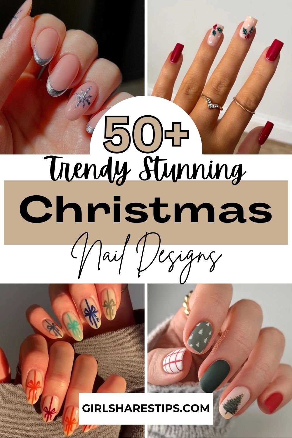 trendy cute Christmas nails collage