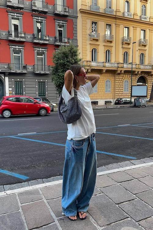trendy wide leg jeans outfit
