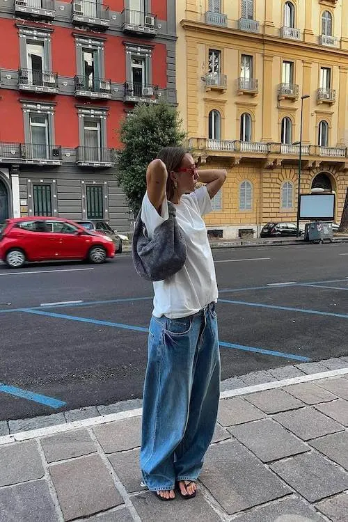 trendy wide leg jeans outfit