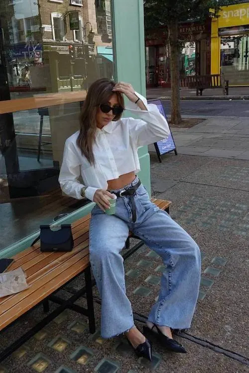 trendy wide leg jeans outfit