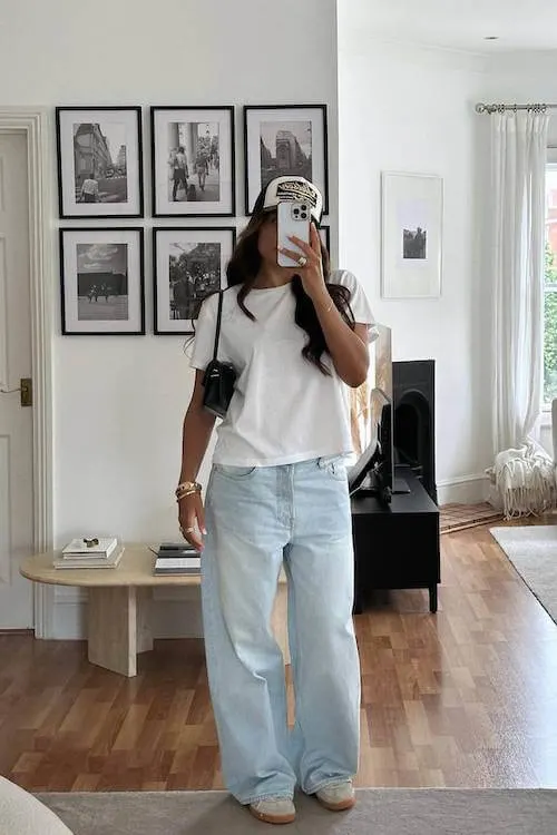 trendy wide leg jeans outfit