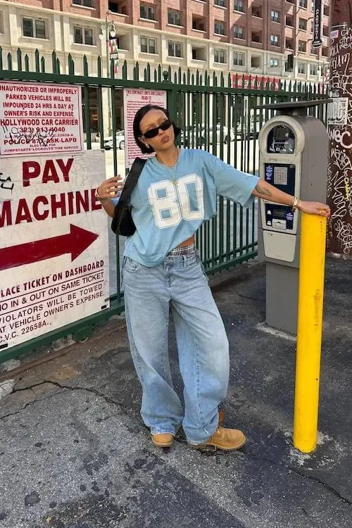 trendy wide leg jeans outfit