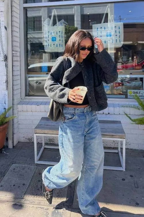 trendy wide leg jeans outfit
