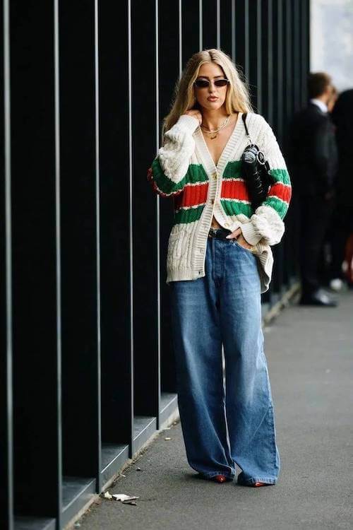 trendy wide leg jeans outfit