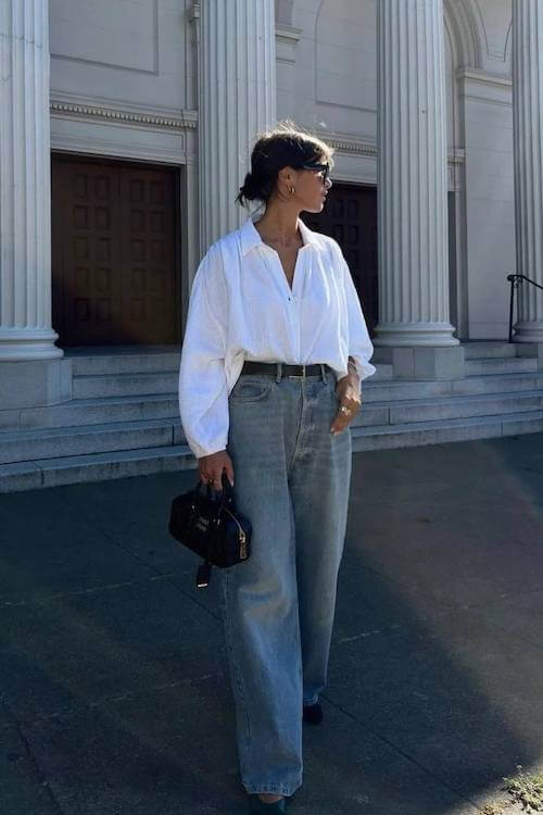 trendy wide leg jeans outfit