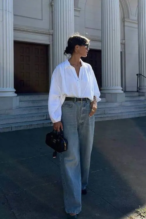 trendy wide leg jeans outfit