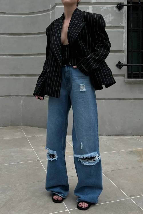 trendy wide leg jeans outfit