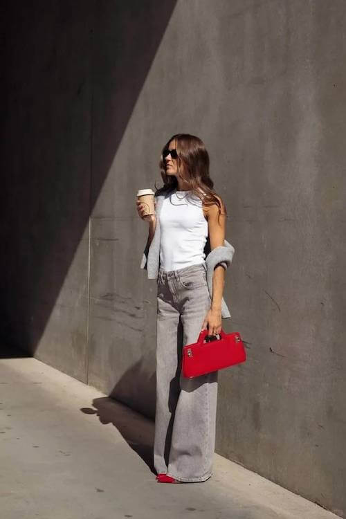 trendy wide leg jeans outfit