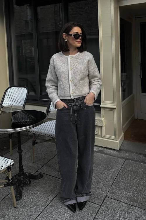 trendy wide leg jeans outfit