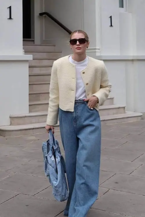 trendy wide leg jeans outfit