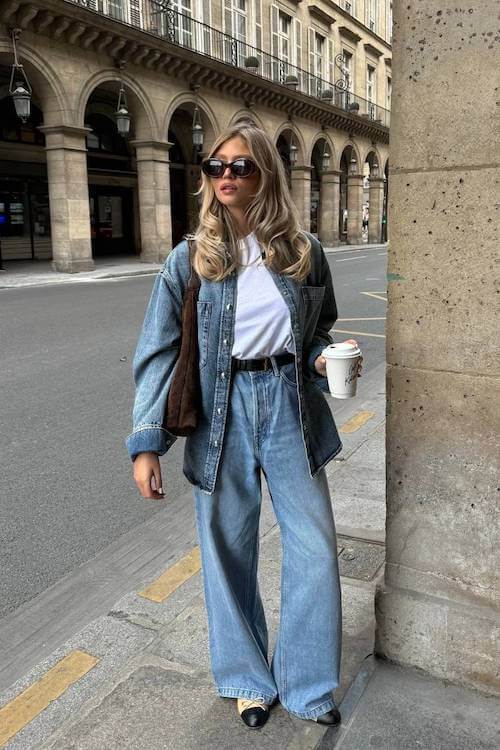 trendy wide leg jeans outfit