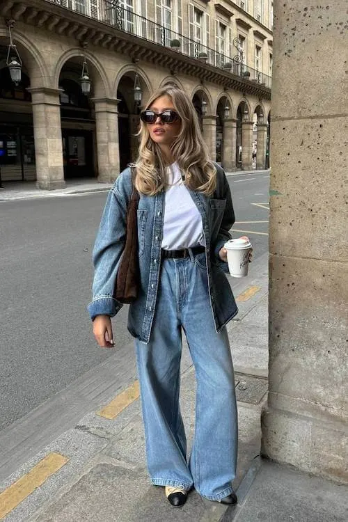 trendy wide leg jeans outfit