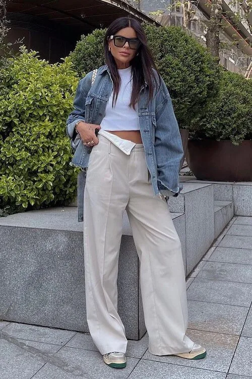 trendy wide leg pants outfit ideas women