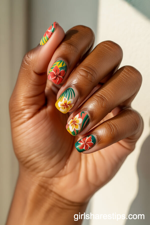 Aloha Shirt Floral Square Nails