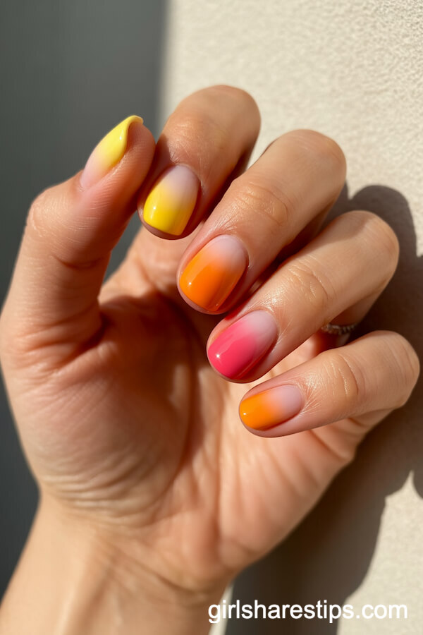Sunset Gradient Rounded Nails