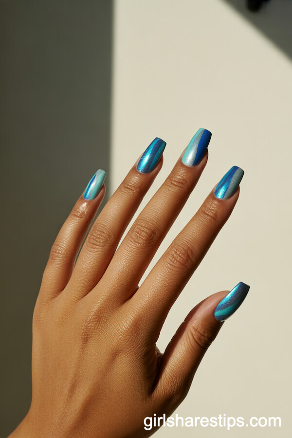 Shimmering Blue and Turquoise Coffin Nails