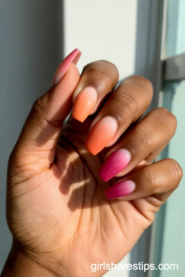 Sunset Ombre Coffin Nails