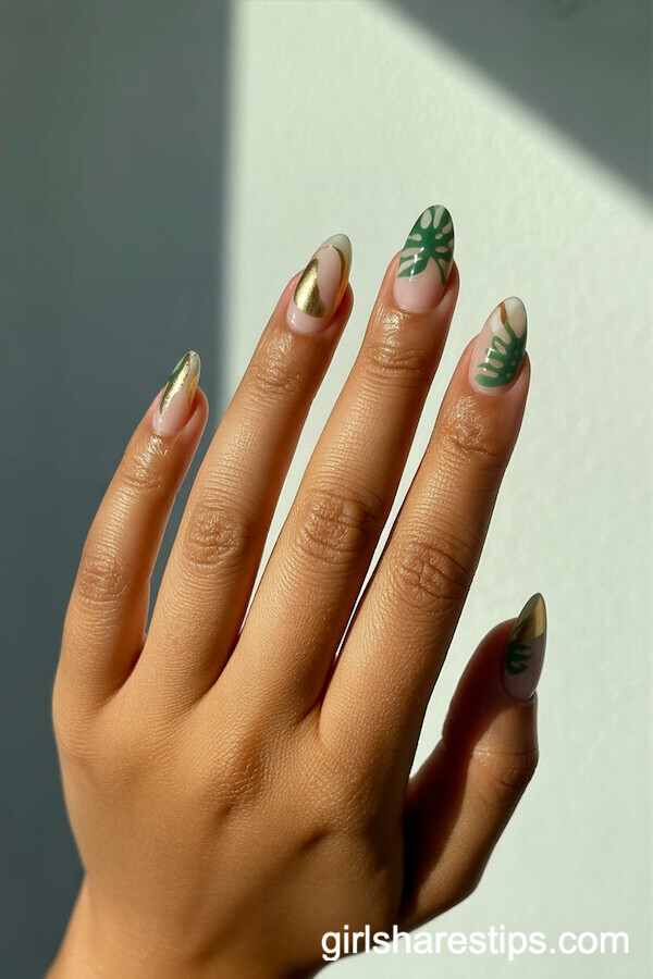 Minimalist Monstera Leaf Nails