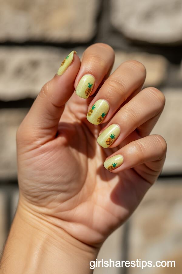 Glittery Yellow Pineapple Squoval Nails