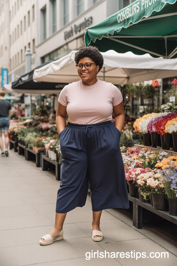 Pink T-Shirt with Navy Culottes