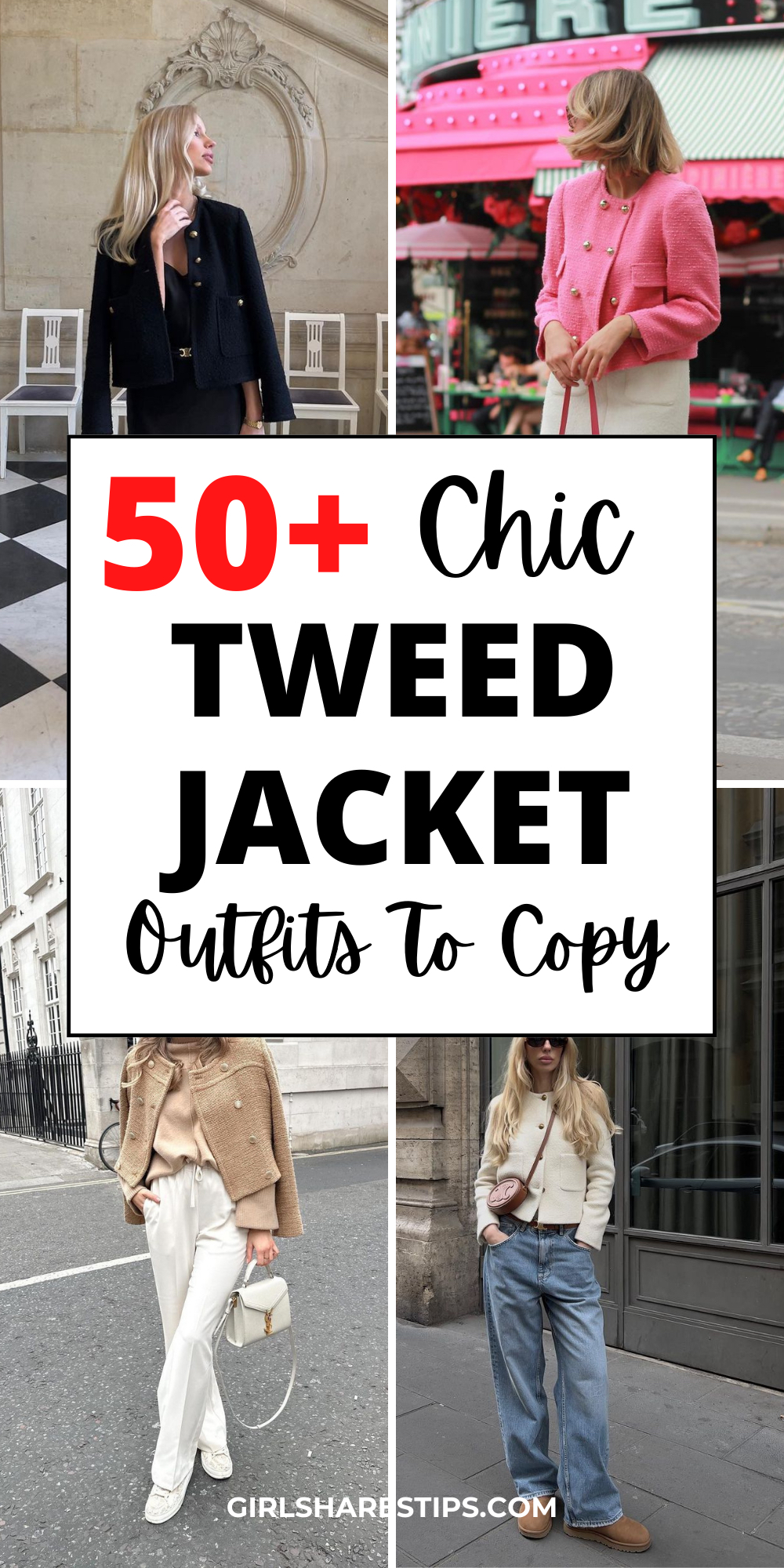 tweed jacket outfit ideas collage