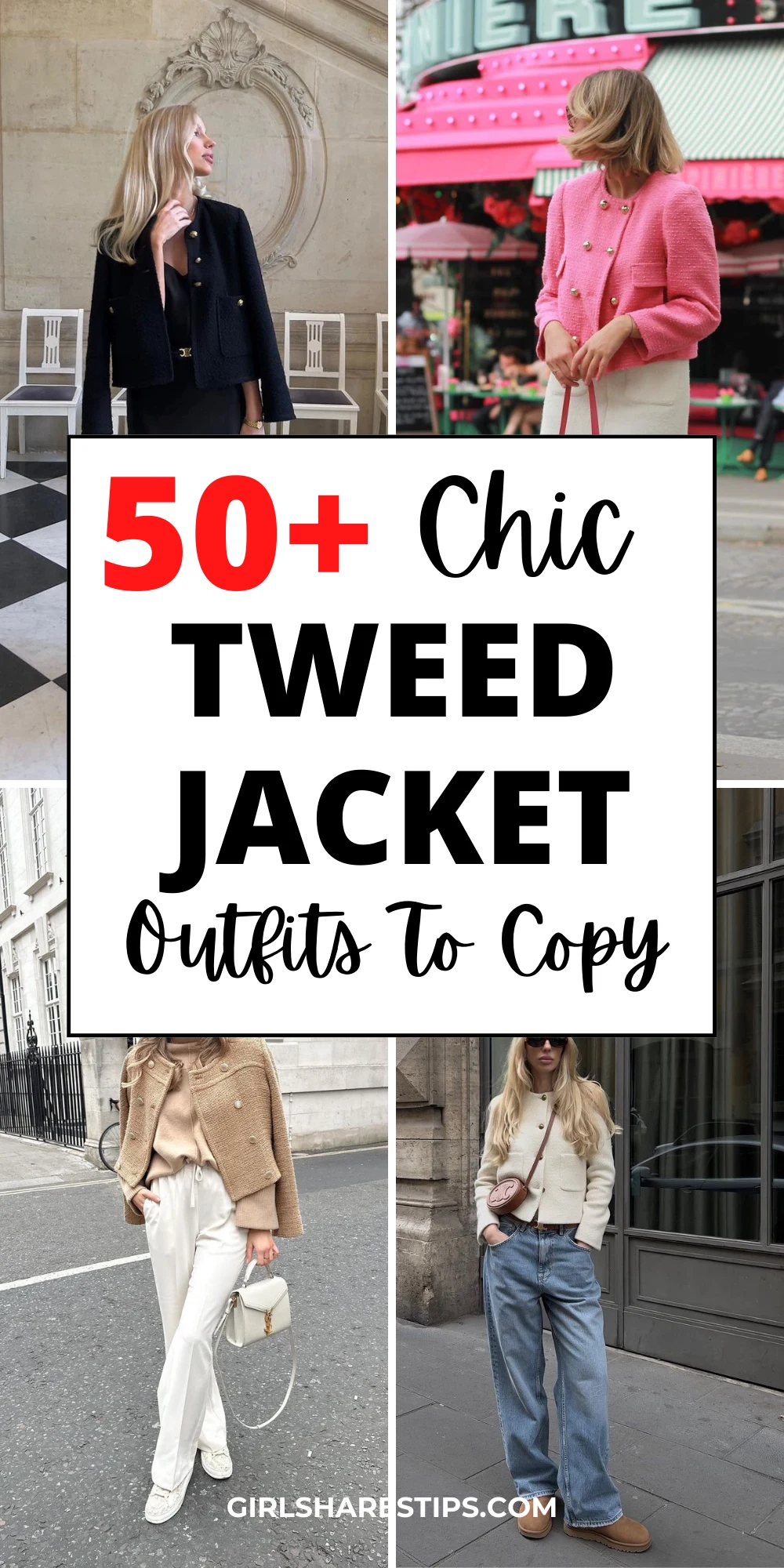 tweed jacket outfit ideas collage