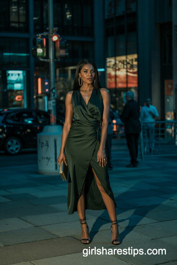 Deep-Green Wrap Dress for Dinner Nights