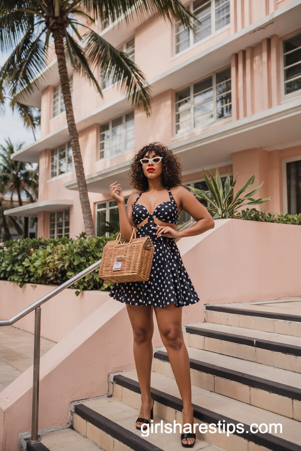 Retro Polka-Dot Swimsuit and Cat-Eye Sunglasses