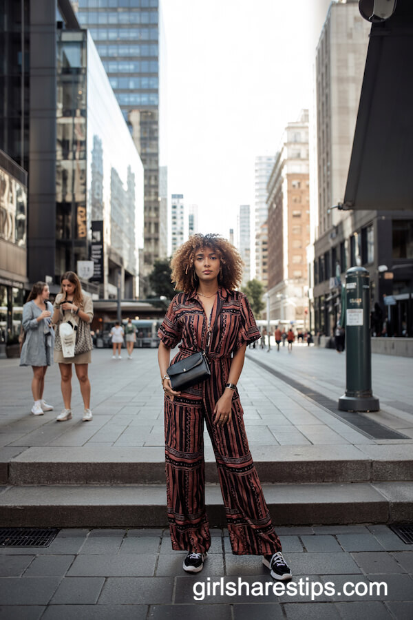 Patterned Jumpsuit with Sneakers for City Exploring