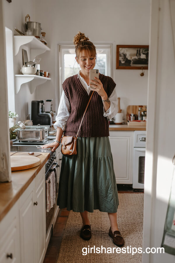 Sweater Vest and Midi Skirt Combo
