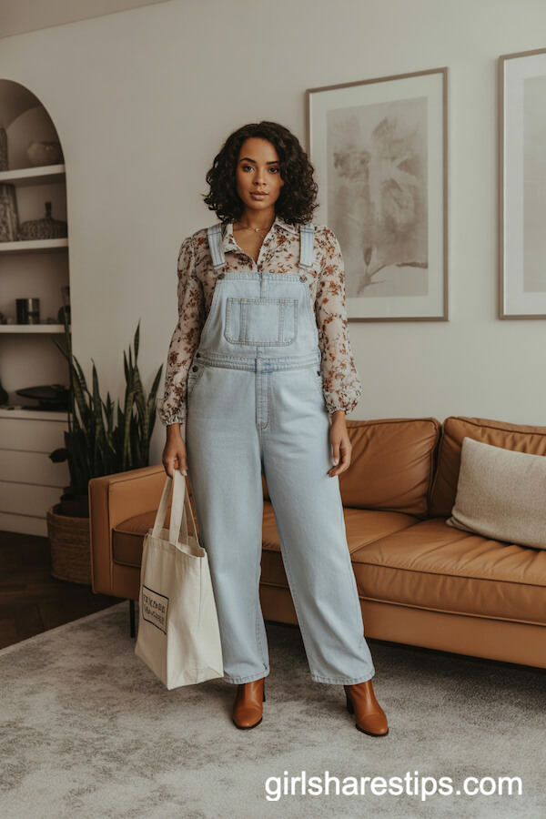 Overalls with floral blouse
