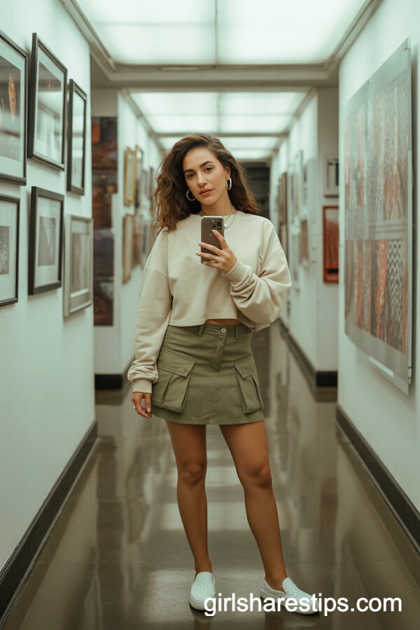 Utility skirt with cropped sweatshirt