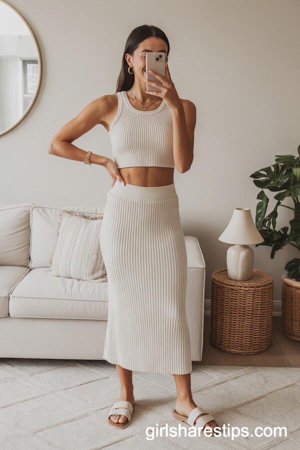 Cream midi skirt with matching tank