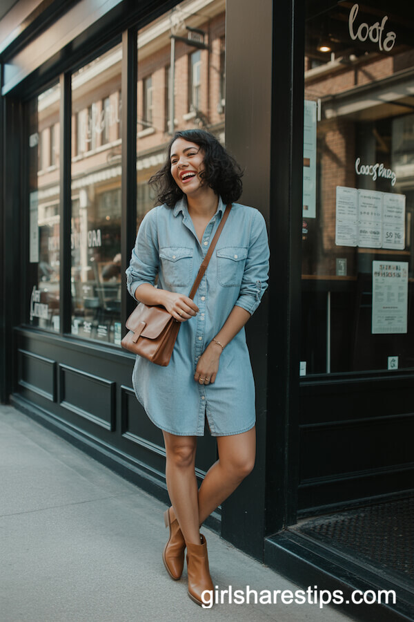 Shirt dress with ankle boots